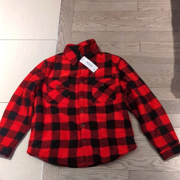 Men's Red & Black Lumberjack Sherpa Lined Plaid Button Down Jacket - Size Large - Picture 2 of 6